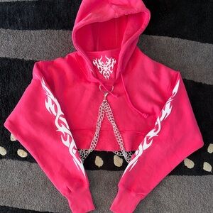 Club Exx Pink Cropped Hoodie with Chain
